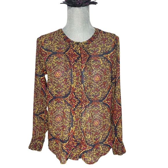 Banana Republic Long Sleeve Paisley Baroque Blouse Sz S – Multicolor Fall Top - Picture 2 of 14
